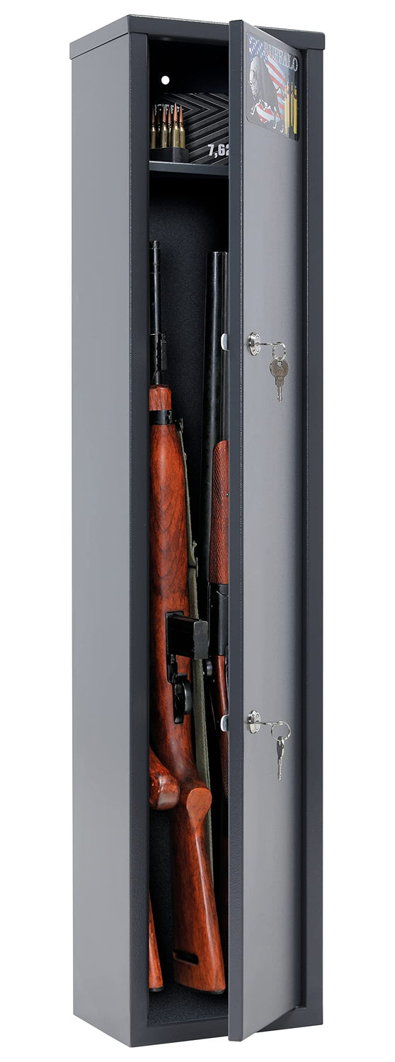 SK New Interiors Buffalo 1015 Gun Rifle Shotgun Metal Small Security Cabinet Safe Storage with Separate Pistol/Ammo Area SK New Interiors