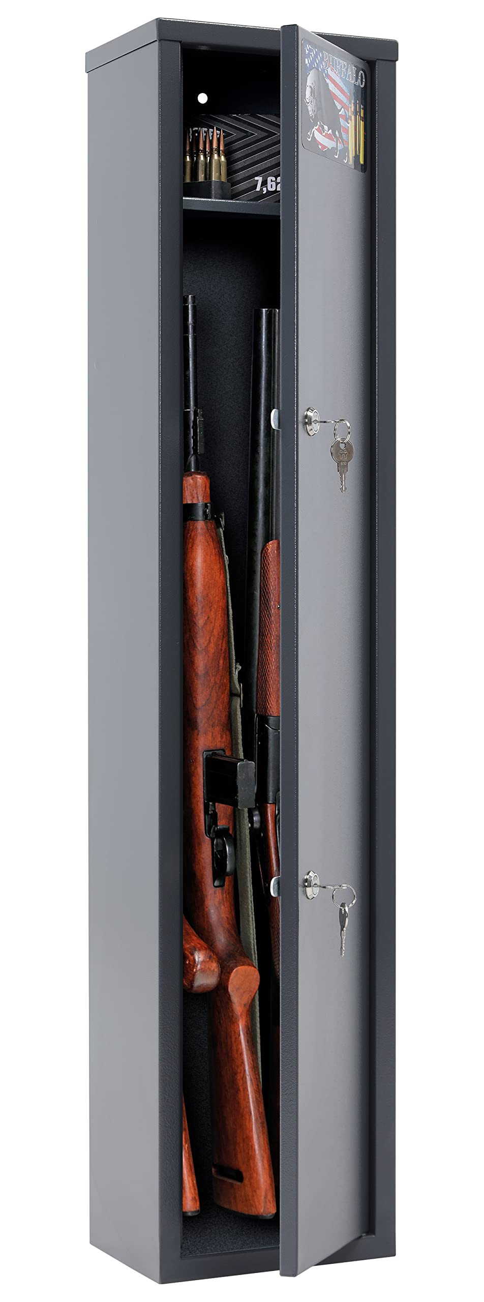 SK New Interiors Buffalo 1015 Gun Rifle Shotgun Metal Small Security Cabinet Safe Storage with Separate Pistol/Ammo Area - WoodArtSupply