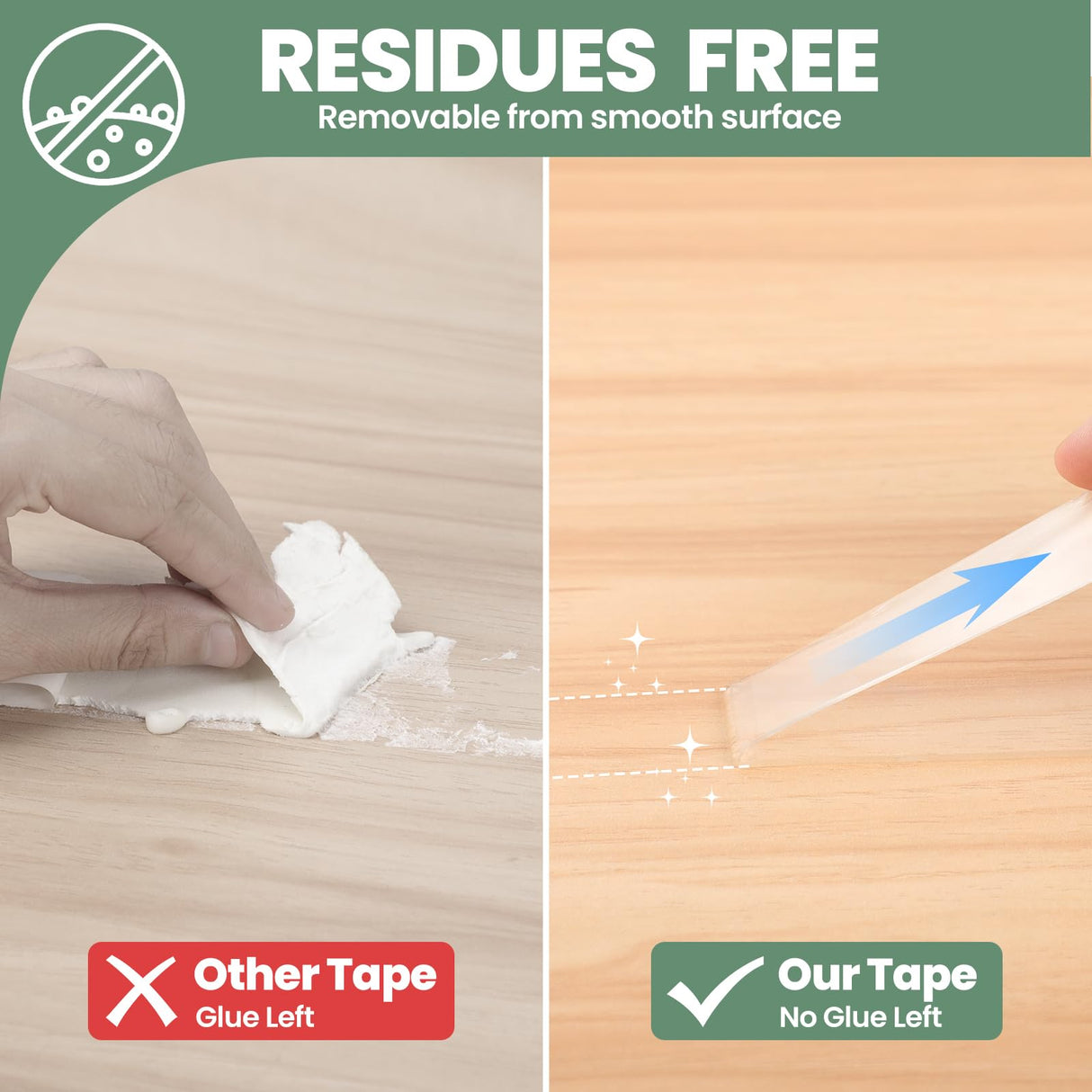 YUUMEA Double Sided Tape, Nano Mounting Tape Heavy Duty (2 Sizes, Total 400 INCHES), Clear Two Sided Wall Tape, Removable Picture Hanging Adhesive YUUMEA