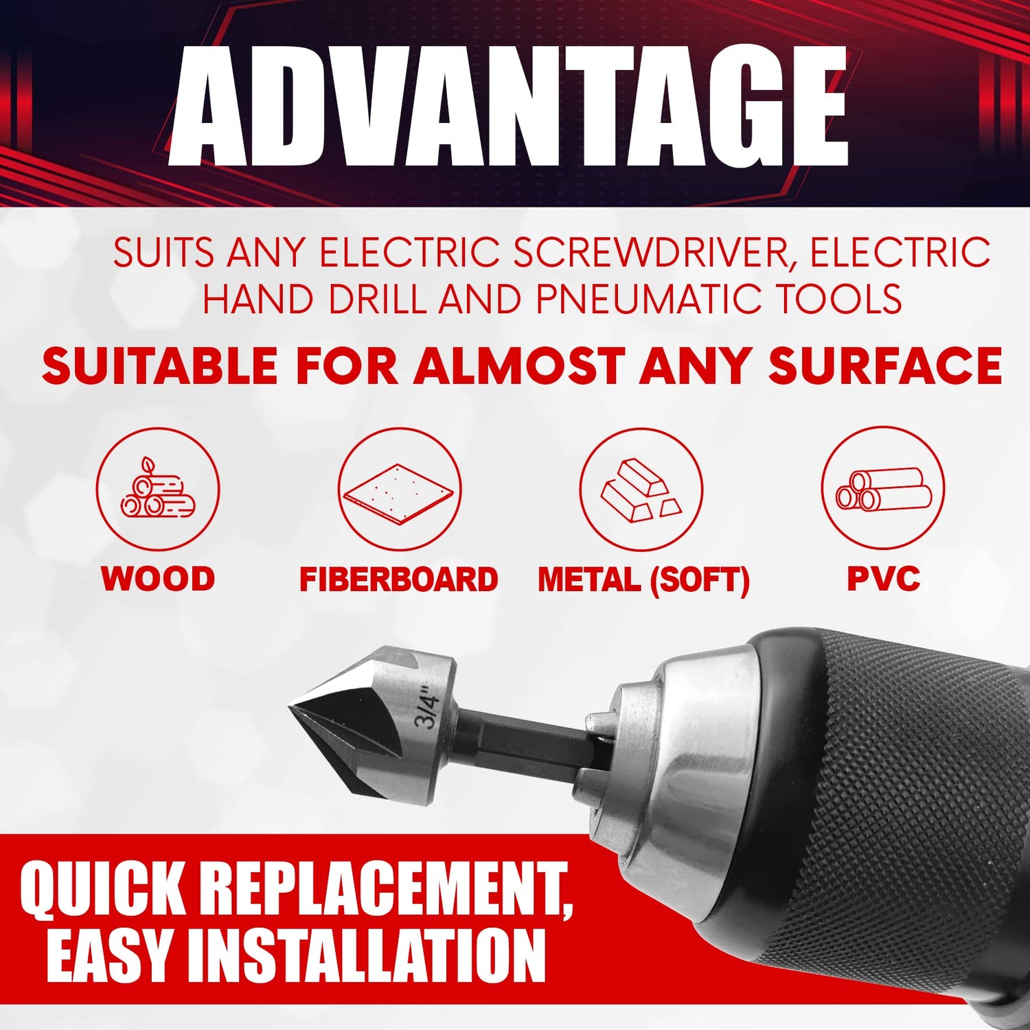 wesleydrill 5 pcs Countersink Drill Bit Set，82 Degree Counter Sink， Fit for Sink Holes into Most Machinable Metals, Plywood, Softwood, Hardwood, wesleydrill