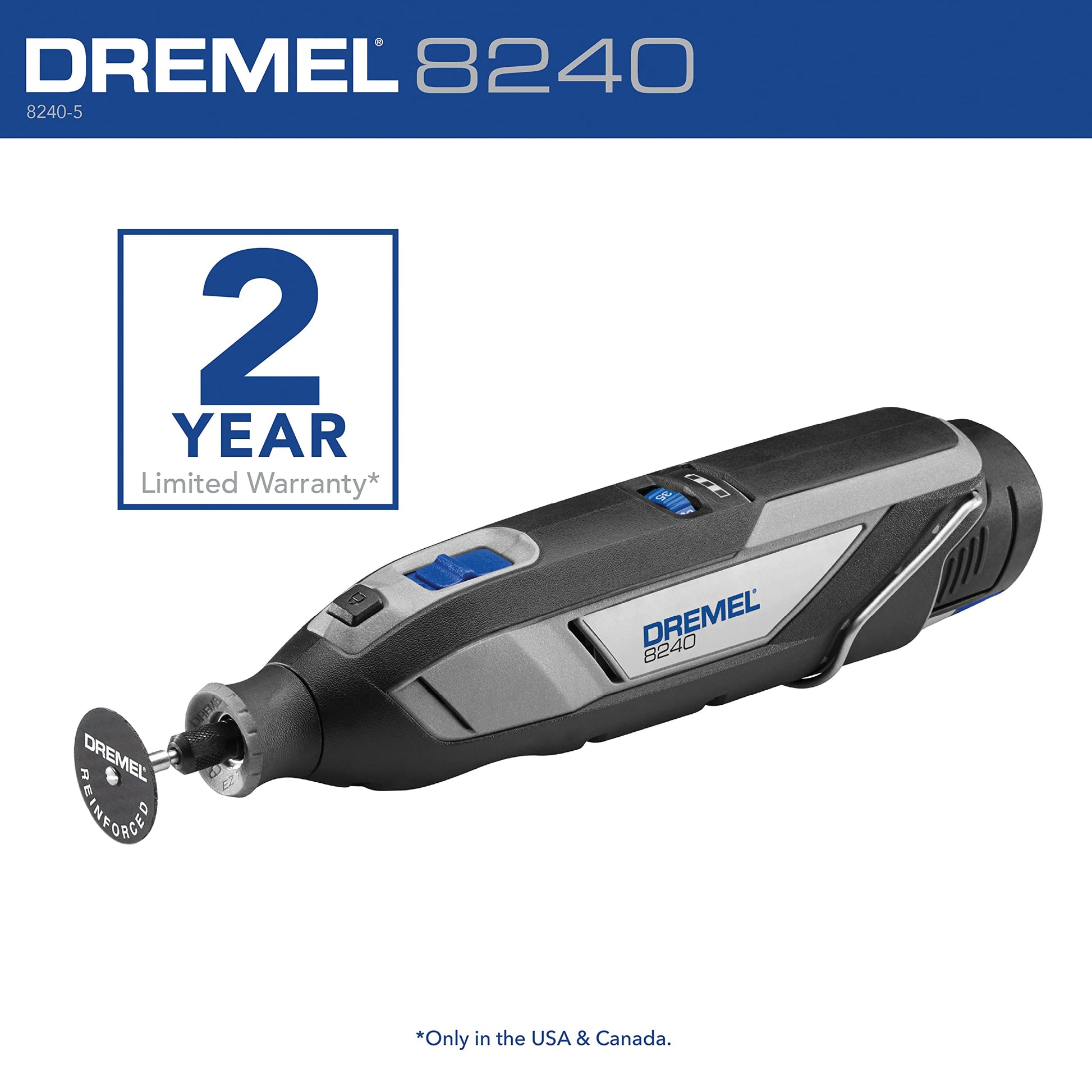 Dremel 8240 12V Cordless Rotary Tool Kit with Variable Speed and Comfort Grip - Includes 2AH Battery Pack, Charger, 5 Accessories & Wrench, Tool - WoodArtSupply