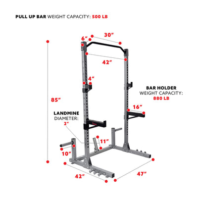 Sunny Health & Fitness Power and Squat Rack with High Weight Capacity, Olympic Weight Plate Storage and 360° Swivel Landmine and Power Band - WoodArtSupply