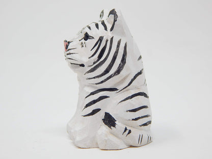 Selsela White Tiger Figurine Decoration Wooden Statue Snow Bleached Albino Art Cat Bengal Striped Miniature Carved Small Animal Sculpture - WoodArtSupply