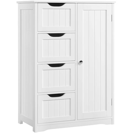 Yaheetech Large Bathroom Floor Cabinet with 4 Dawers and Single Door Cabinet, Freestanding Storage Cabinet for Living Room Kitchen Hallway, White Yaheetech