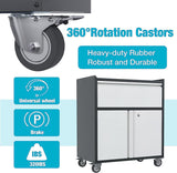 Waqiv Rolling Garage Storage Cabinet with Door and Drawer, Lockable Metal Tool Cabinet on Wheels for Garage, Home, Office, Black & Gray, Assembly Waqiv