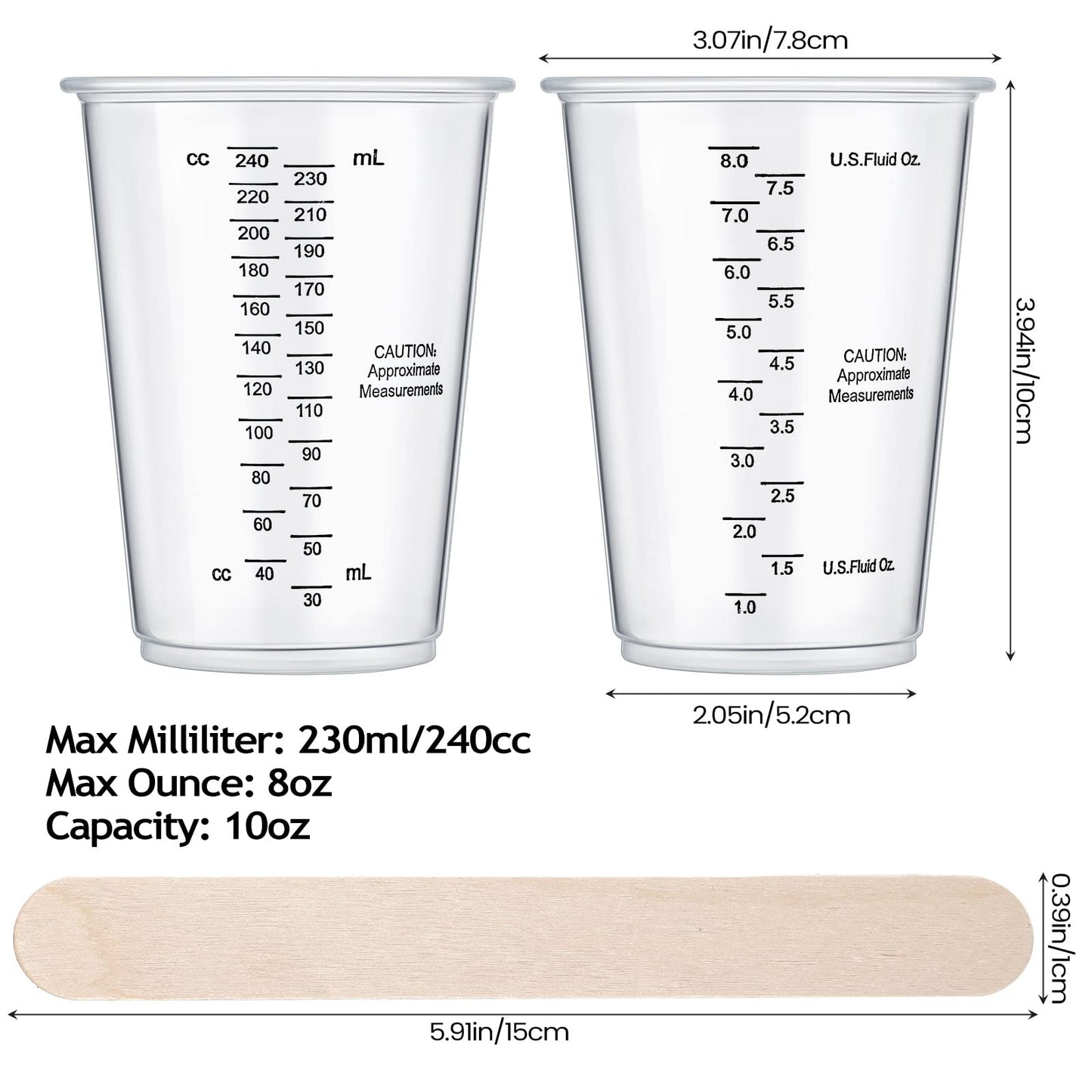 300 Pieces 8 oz Plastic Measuring Cups with 300 Wooden Mixing Sticks Disposable Measuring Cups for Epoxy Resin Mixing Cups for Liquid Measuring,