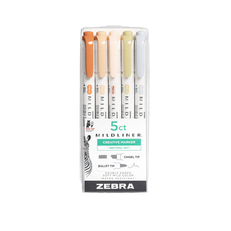 Zebra Pen Mildliner Double Ended Highlighter Set, Broad and Fine Point Tips, Assorted Neutral Vintage Ink Colors, 5-Pack Zebra Pen