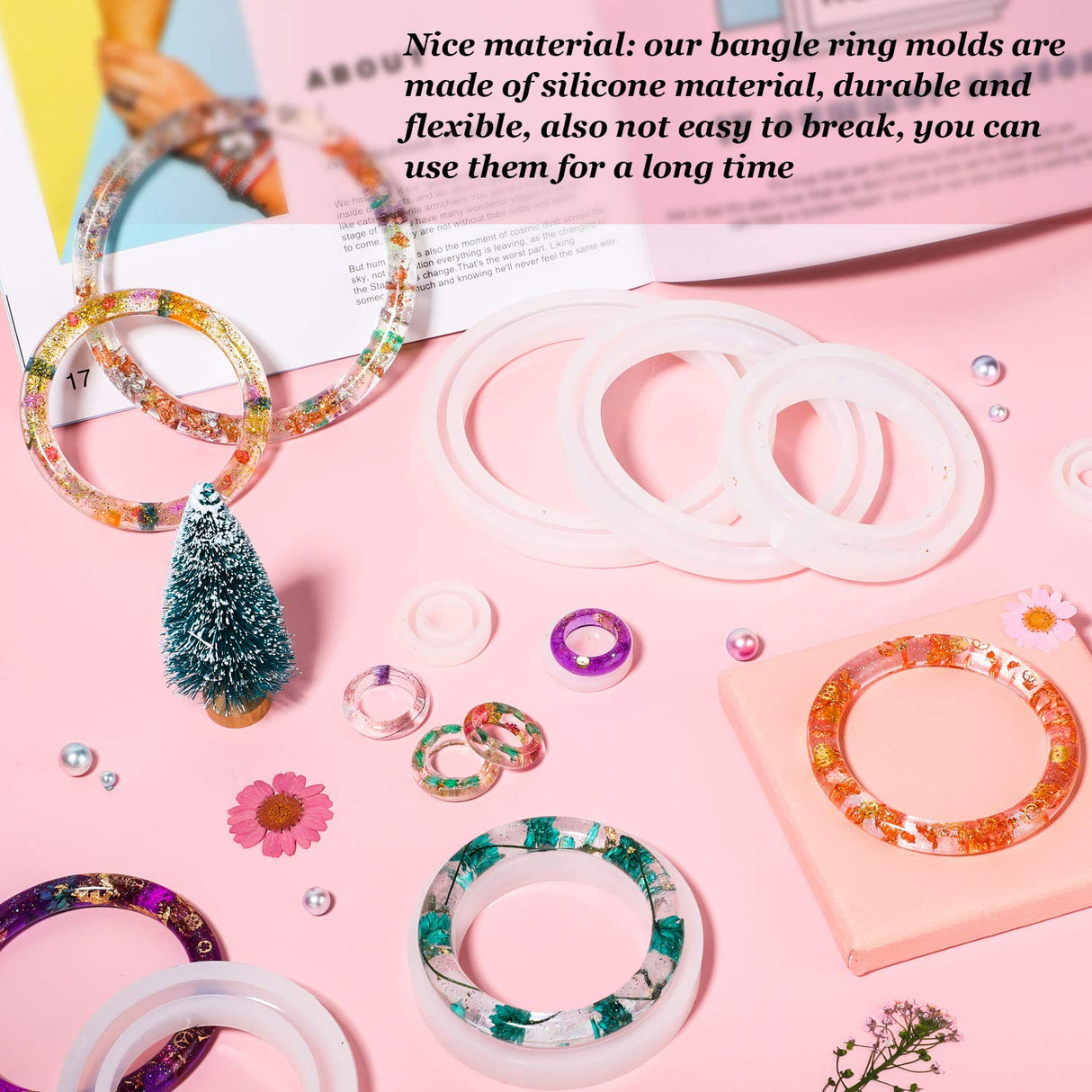 9 Pieces Silicone Bracelet Mold and Ring Resin Casting Mold Set Round Epoxy Jewelry Mold Silicone Bangle Ring Mold for Jewelry DIY Crafts Making Syhood