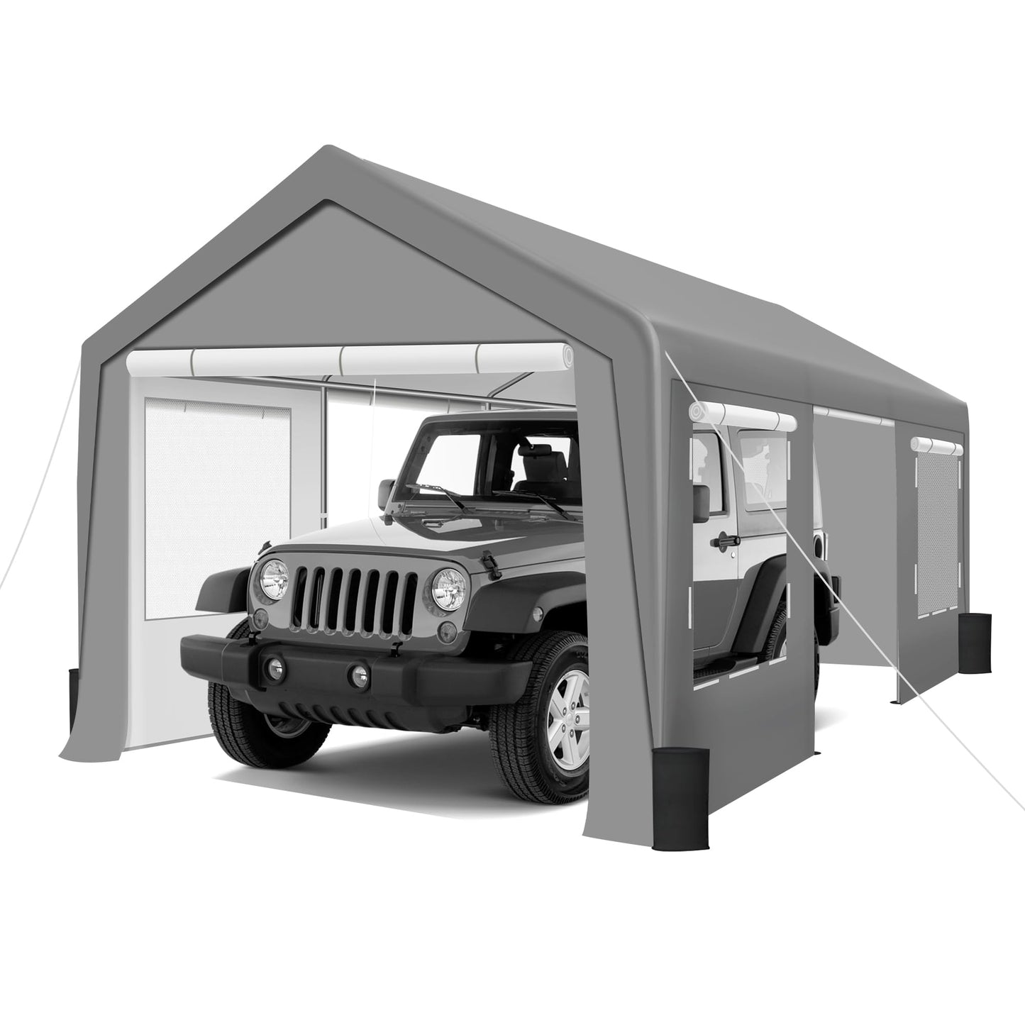 GARTOO Upgrade 10' x 20' Heavy Duty Carport Extra Large Outdoor Shelter with Roll-up Ventilated Windows & Side Doors, Portable Garage for Car Boat - WoodArtSupply