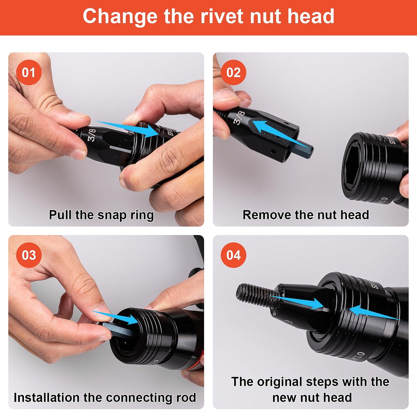 Clatoon Pneumatic Rivet Nut Gun with 10-24 & 1/4 & 5/16 & 3/8 Self-Locking Head, Adjustable Speed Air Rivet Gun, Air Rivet Nut Tool Kit with 4 Size - WoodArtSupply