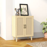 Panana Buffet Cabinet Sideboard with Rattan Decorated Doors Kitchen Storage Cupboard Accent Cabinet (Natural Wood) Panana