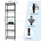 SUNLPH 6-Tier Wire Shelving Adjustable Shelves Unit Metal Storage Rack for Laundry Bathroom Kitchen Pantry Closet Organization (Black, 16.6" L x SUNLPH