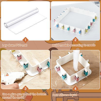 Tioncy 2 Pack Adjustable Mold Housing for Silicone Molds Making Reusable Plastic Housing Frame Silicone Mold Making Kit with Back Sheets Hot Glue - WoodArtSupply