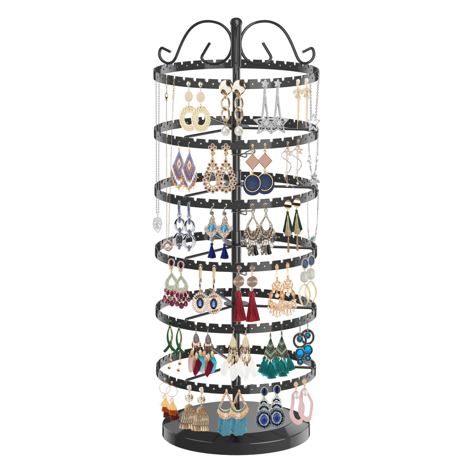 LASZOLA 6 Tier Rotating Earring Holder Organizer, Adjustable Metal Jewelry Display Stand for Women Girls, 480 Holes and Grooves Large Stud Earring - WoodArtSupply