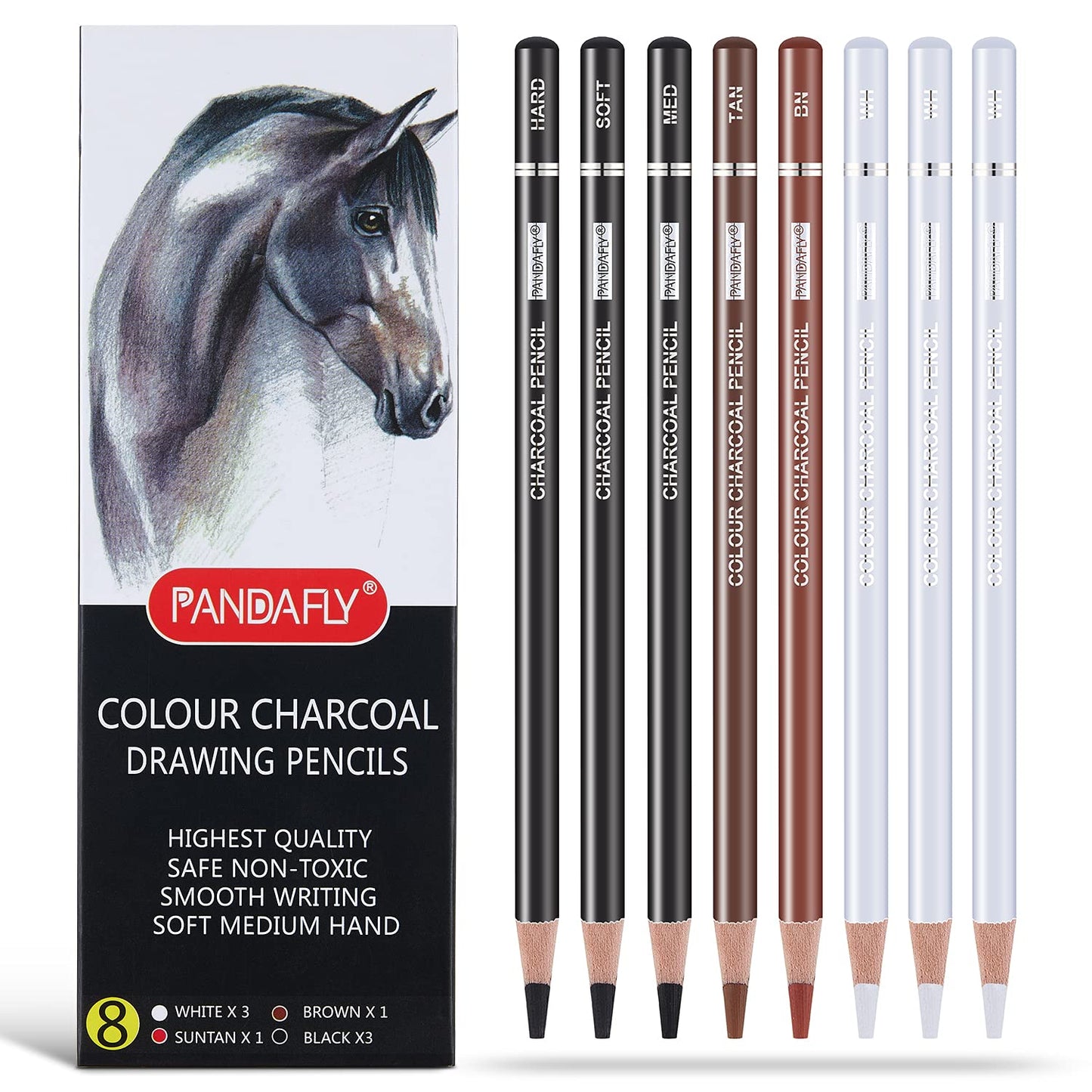 MARKART Colour Charcoal Pencils Drawing Set, 8 Pieces Black White Charcoal Pencils for Sketching, Shading, Blending, Pastel Chalk Pencils for - WoodArtSupply