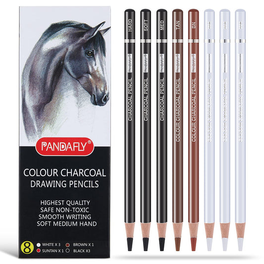 MARKART Colour Charcoal Pencils Drawing Set, 8 Pieces Black White Charcoal Pencils for Sketching, Shading, Blending, Pastel Chalk Pencils for - WoodArtSupply