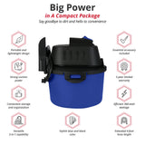 Koblenz WD-2.5 L Portable Wet/Dry, 2.5 Gallon 2.5HP Wall Mountable Vacuum, Blue+Black, 5 Year Warranty Koblenz