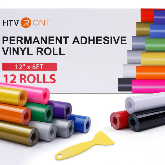 HTVRONT Permanent Vinyl for Cricut-12 Pack 12 Inch by 5 Feet Permanent Vinyl Rolls, Adhesive Vinyl for Cricut，Silhouette, Cameo Cutters, Signs, - WoodArtSupply