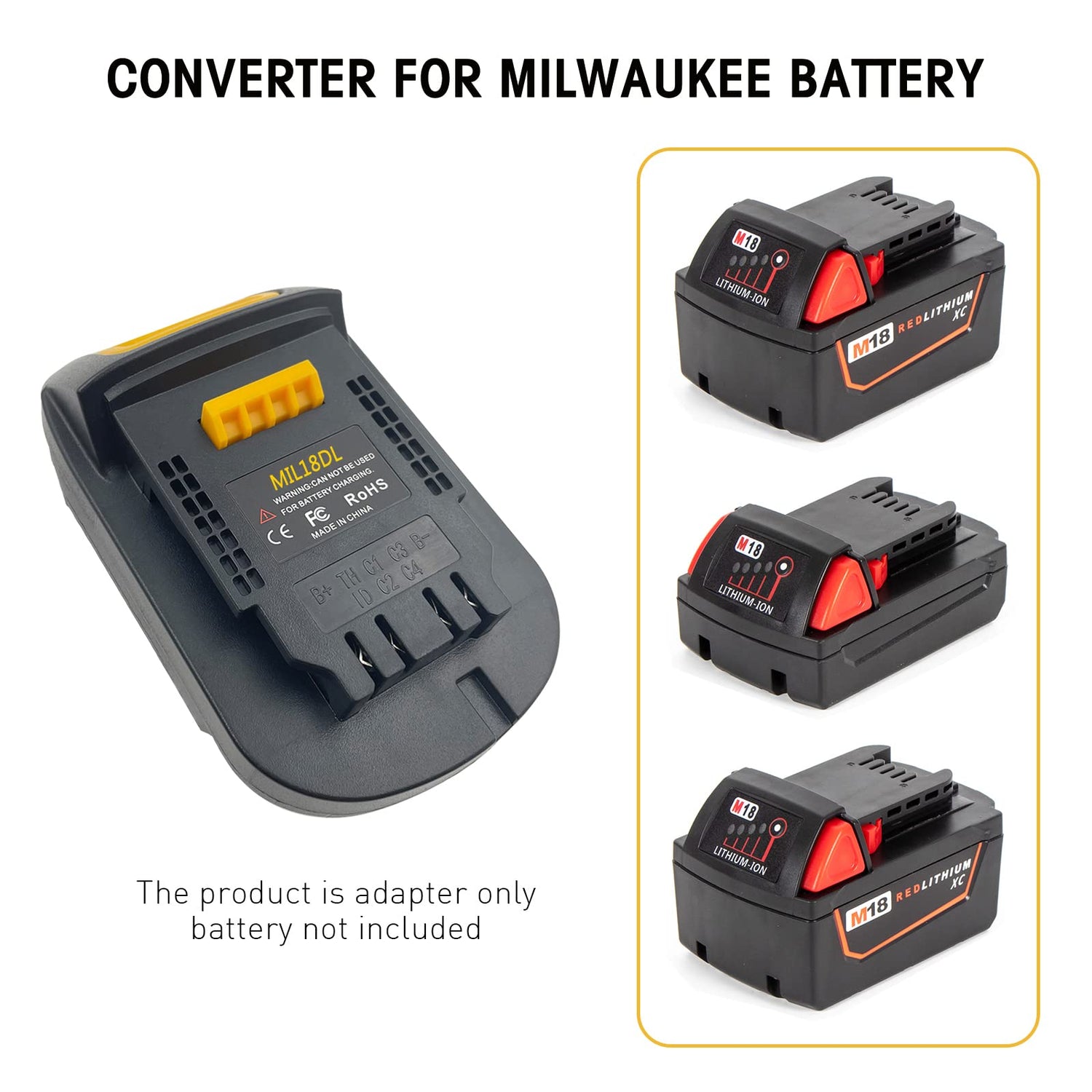 Fybemax Battery Adapter MIL18DL for Milwaukee 18V M18 Battery to Convert for Dewalt 18V 20V Max XR Tool Use (Adapter Only) Fybemax