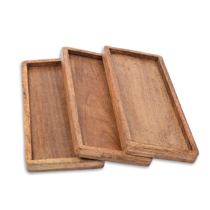 Samhita Mango Wood Serving Platter with Raised Edge -Set of 3 for Display Fruit Snacks Appetizer Sushi Food Decorative (12" x 5" x 0.75") - WoodArtSupply