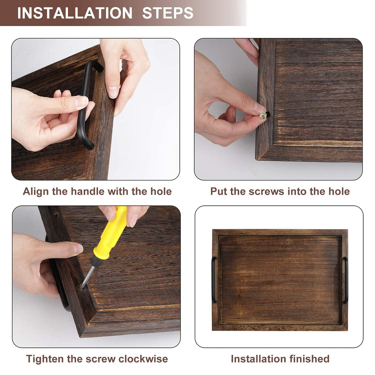 LIBWYS Rustic Wooden Serving Trays with Handle-Set of 2-Decorative Nesting Food Board Platters for Breakfast, Coffee Table/Butler (Large LIBWYS