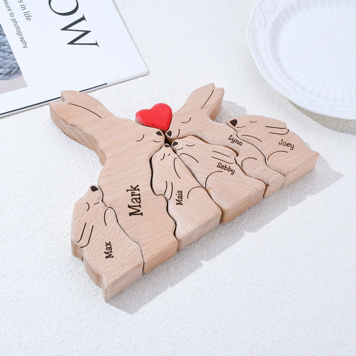 Personalized Wooden Bear Puzzle with 2-8 Names Custom Family Name Puzzle Customized Wooden Puzzle Gifts for Christmas JOBFLY