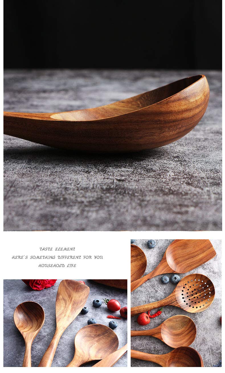 Wooden Utensils Set for Kitchen, Messon Handmade Natural Teak Cooking Spoons Wooden Spatula for Nonstick Cookware (7 sets) Messon