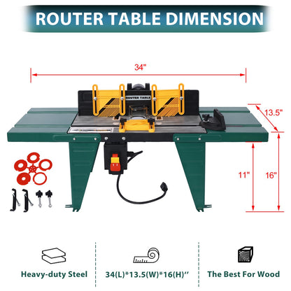 Electric Router Table, Universal Benchtop Router Tables Top with Steel Stand & Adjustable Fence Wood Working Router Table Precise Routing Table - WoodArtSupply