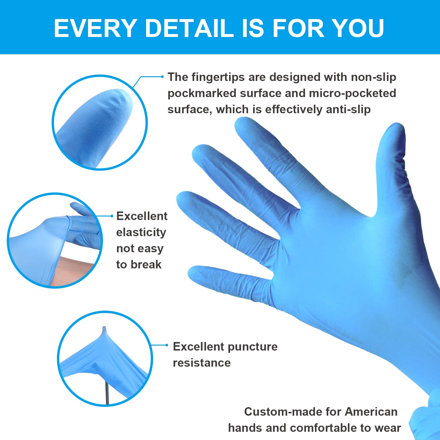 FINITEX Blue Disposable Nitrile Exam Gloves - 200 PCS/BOX 3.5mil Rubber Powder-Free Latex-Free Medical Examination Home Cleaning Food Gloves, X-LARGE FINITEX