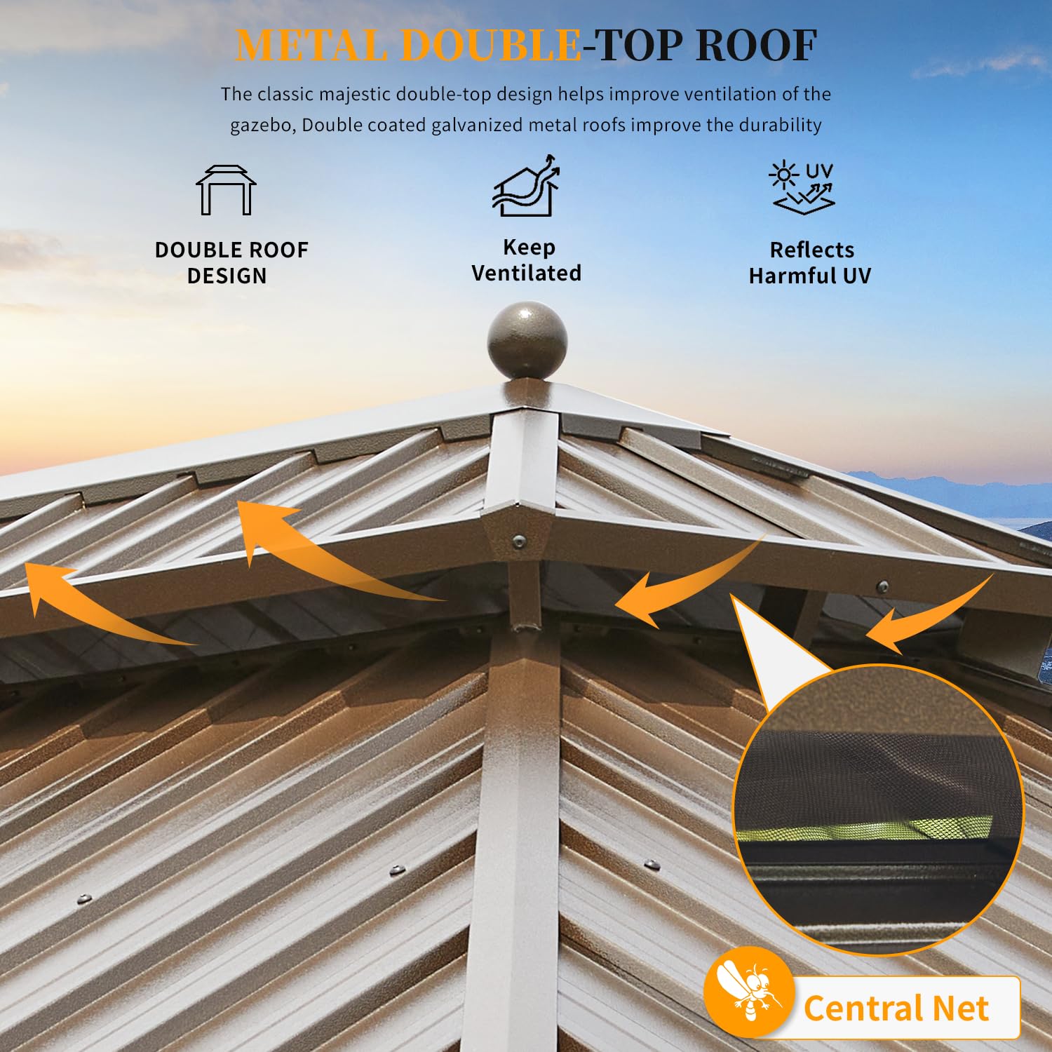 YOLENY 12' X 20' Hardtop Gazebo, Galvanized Steel Ventilation Double Roof Aluminum Frame, Curtains and Netting Included, Outdoor Gazebo for Garden, YOLENY