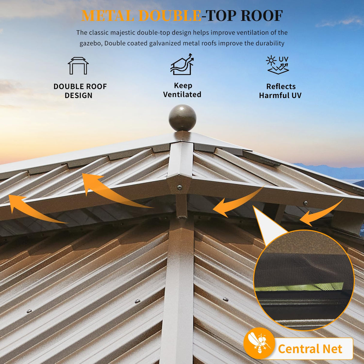 YOLENY 12' X 20' Hardtop Gazebo, Galvanized Steel Ventilation Double Roof Aluminum Frame, Curtains and Netting Included, Outdoor Gazebo for Garden, YOLENY