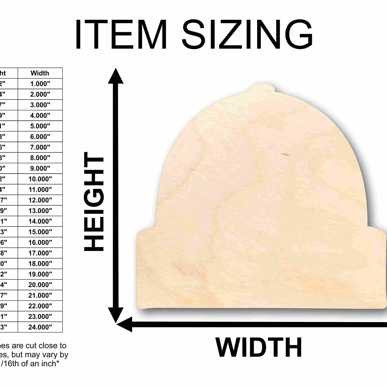 Unfinished Wood Beanie Hat Silhouette - Craft- up to 24" DIY 6" / 1/2" 24 Hour Crafts
