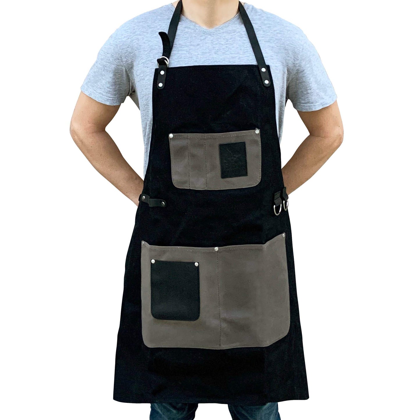 BBQ Butler BBQ Grill Apron - Durable Waxed Canvas - Mens Smoker Apron - Adult Unisex - Small to XXXL - Black/Grey - WoodArtSupply