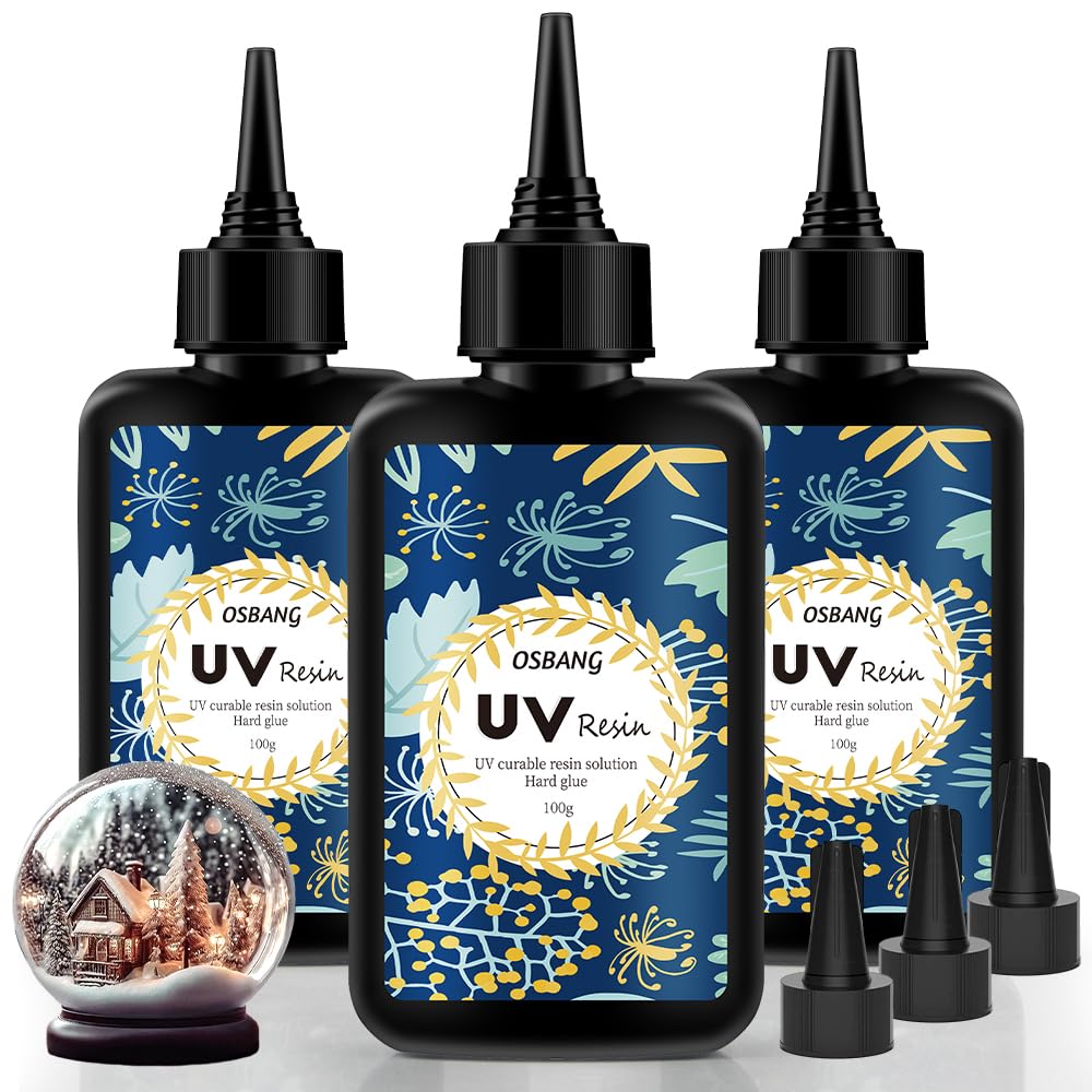 OSBANG 300g UV Resin Crystal Clear Hard UV Cure Epoxy Resin, Upgraded Formula UV Resin, Solar Activated Glue Kit Transparent Resin, Ultraviolet Fast OSBANG