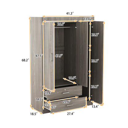 LZ LEISURE ZONE 3 Doors Wardrobe Armoire Closet, Large Freestanding Armoire Wardrobe Cabinet with 2 Drawers, Bedroom Wardrobe Clothes Storage Cabinet - WoodArtSupply