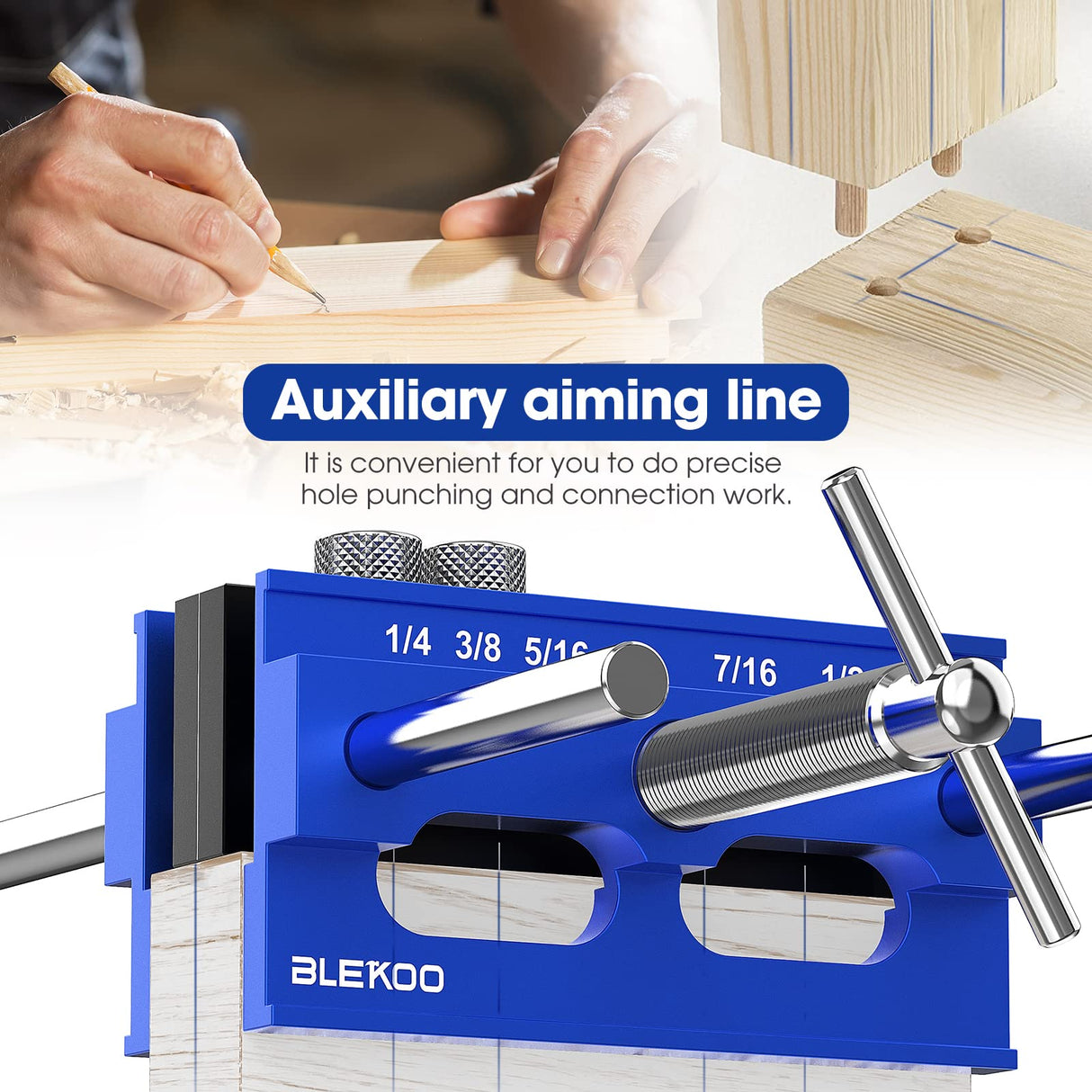 BLEKOO Upgraded 6.7 inch Self Centering Doweling Jig Kit, Drill Jig For Straight Holes Biscuit Joiner Set With 6 Drill Guide Bushings, Adjustable blekoo