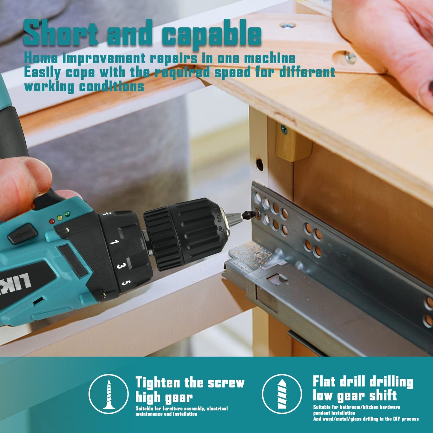 Electric Drilling Machine, Cordless Drilling Machine，12V Drill Driver with w/Li-ion Battery/Charger，For Torpedo Level, Wire Pliers for Wood, LIKI