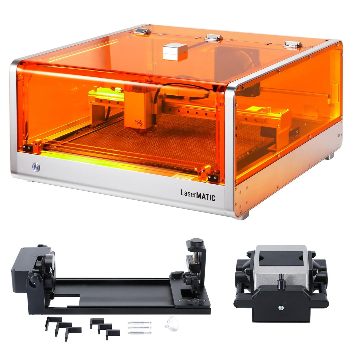 Roly LaserMATIC Mk2 30W Laser Engraver with Integrated Enclosure, Rotary, Air Assist, Honeycomb Panel and Camera Included, Laser Engraver for Wood, Roly