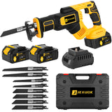 JEXUGK Reciprocating Saw Cordless, 21V 2 x 4.0Ah Battery Brushless Power Cordless Saw, 0-3500 SPM Variable Speed, 8 Saw Blades & Fast Charger JEXUGK