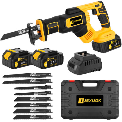 JEXUGK Reciprocating Saw Cordless, 21V 2 x 4.0Ah Battery Brushless Power Cordless Saw, 0-3500 SPM Variable Speed, 8 Saw Blades & Fast Charger - WoodArtSupply