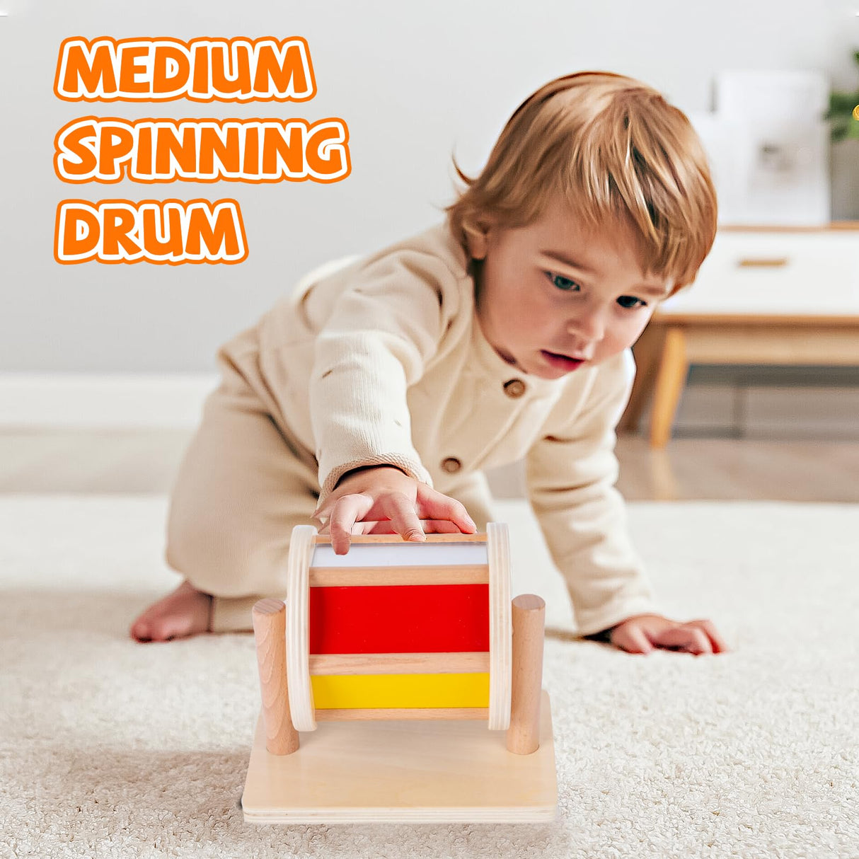 Montessori Baby Toys Play Kit Montessori Mirror Peekaboo Knob Puzzle, Medium Spinning Drum and Rainbow Fabric Ball Kit Toys for 6-12Months Toddlers Adena Montessori