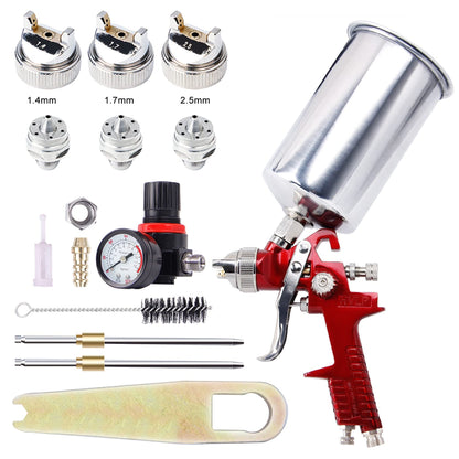 BANG4BUCK High Performance HVLP Gravity Feed Spray Gun with 1.4mm 1.7mm 2.5mm Fluid Tips, 1000cc Aluminum Cup for Auto Paint, Primer, Clear/Top Coat - WoodArtSupply