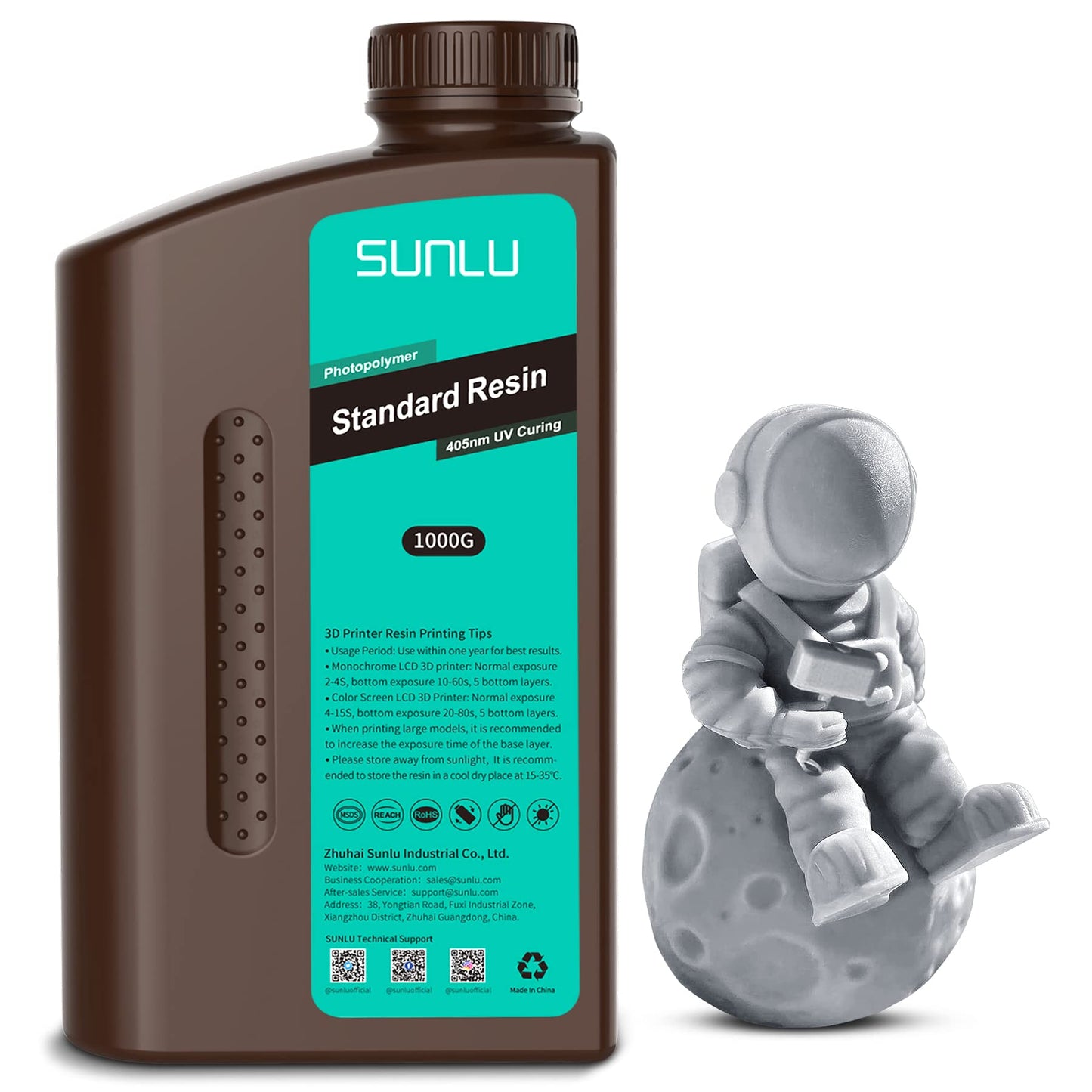 SUNLU 3D Printer Resin, 1kg Fast Curing Standard 3D Resin for LCD DLP SLA Resin 3D Printers, 395-405nm UV Light Curing 3D Printing Liquid - WoodArtSupply