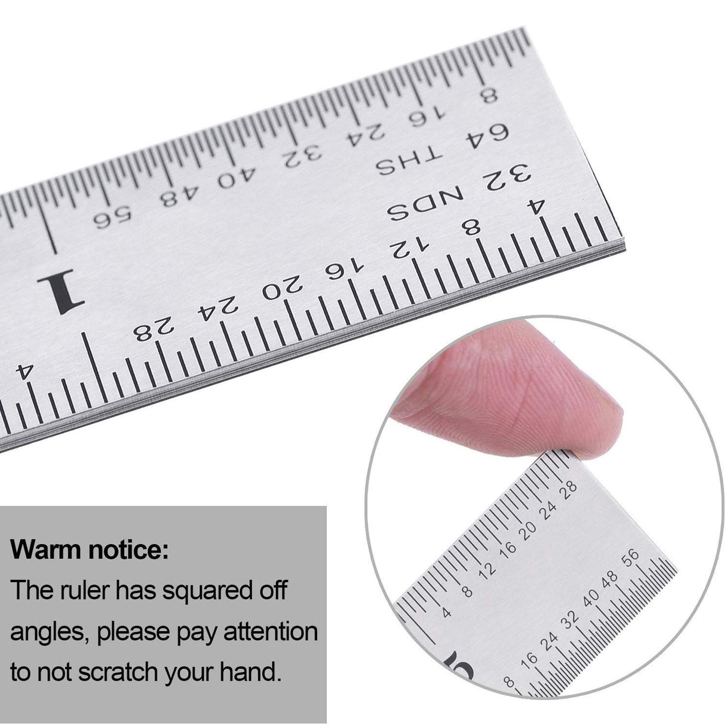 2 Pack Stainless Steel Ruler Machinist Engineer Ruler, Metric Ruler with Markings 1/8, 1/16, 1/32, 1/64 Inch for Engineering, School, Office, - WoodArtSupply