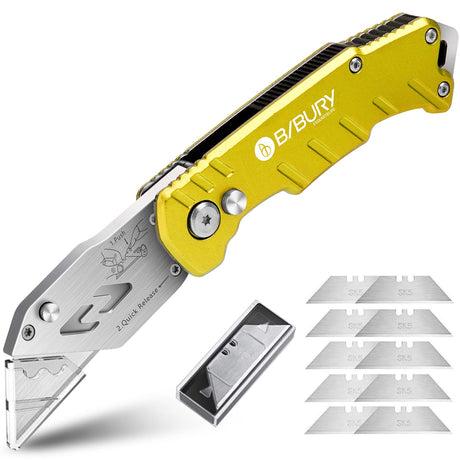 Utility Knife, BIBURY Upgraded Version Heavy Duty Box Cutter, Pocket Carpet knife with 10 Replaceable SK5 Stainless Steel Blades, Belt Clip, Easy BIBURY