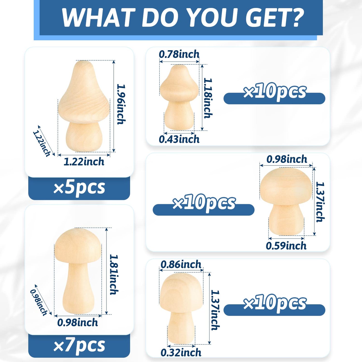 42 Pack Mini Various Sizes Mushroom Unfinished Wooden Mushroom Natural Wooden Mushrooms Paintable Mushroom Decorations Wooden Mushroom for Crafts Juexica