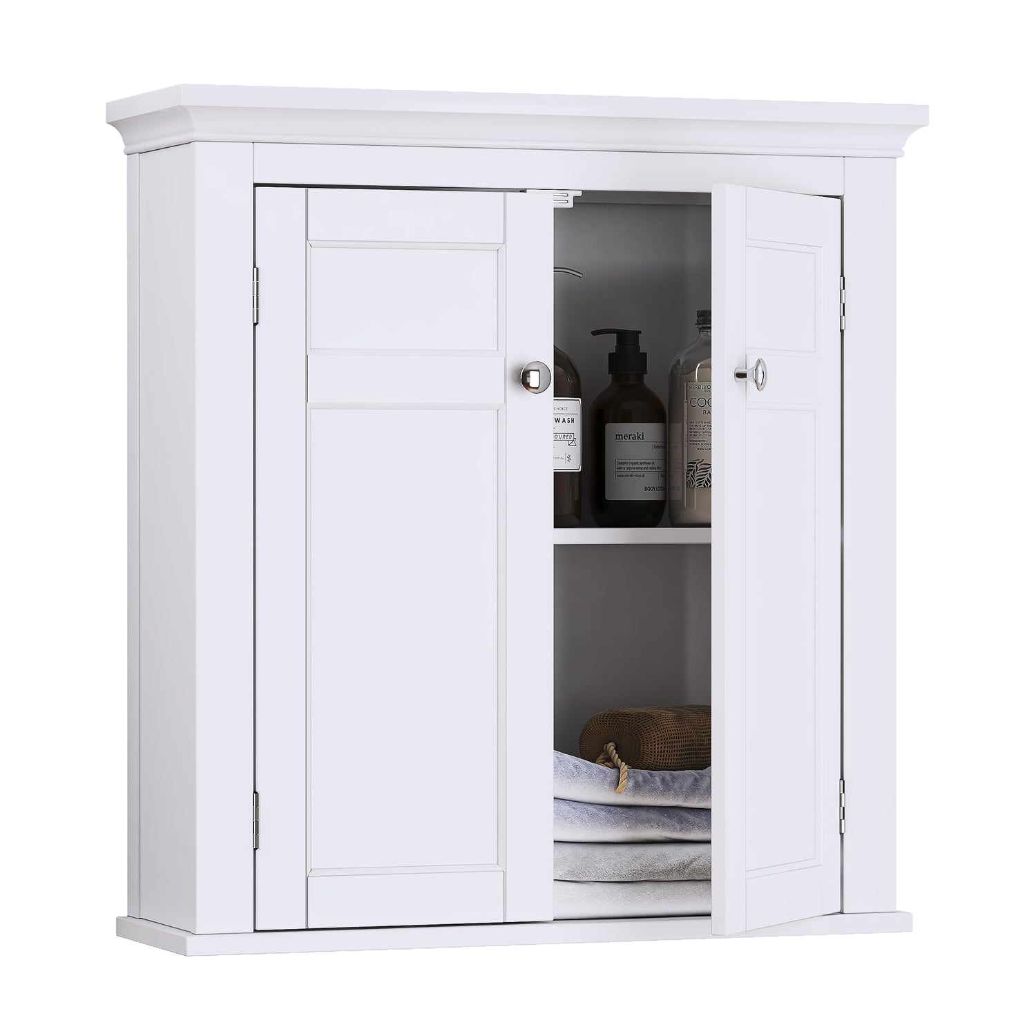 Spirich White Wall-Mounted Bathroom Cabinet with Adjustable Shelves and Doors Spirich