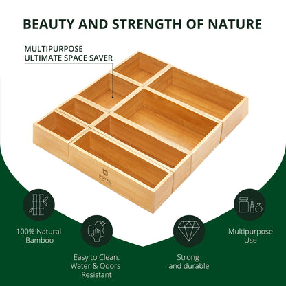 ROYAL CRAFT WOOD Luxury Bamboo Storage Box, Bin Set - Multi-Use Drawer Organizer for Kitchen, Bathroom, Office Desk, Makeup, Jewelry (8 Boxes) - WoodArtSupply