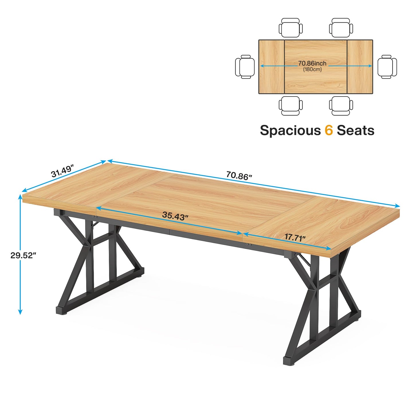 Tribesigns 70.8-Inch Executive Desk, Large Computer Office Desk Workstation, Modern Simple Style Laptop Desk Study Writing Table Business Furniture