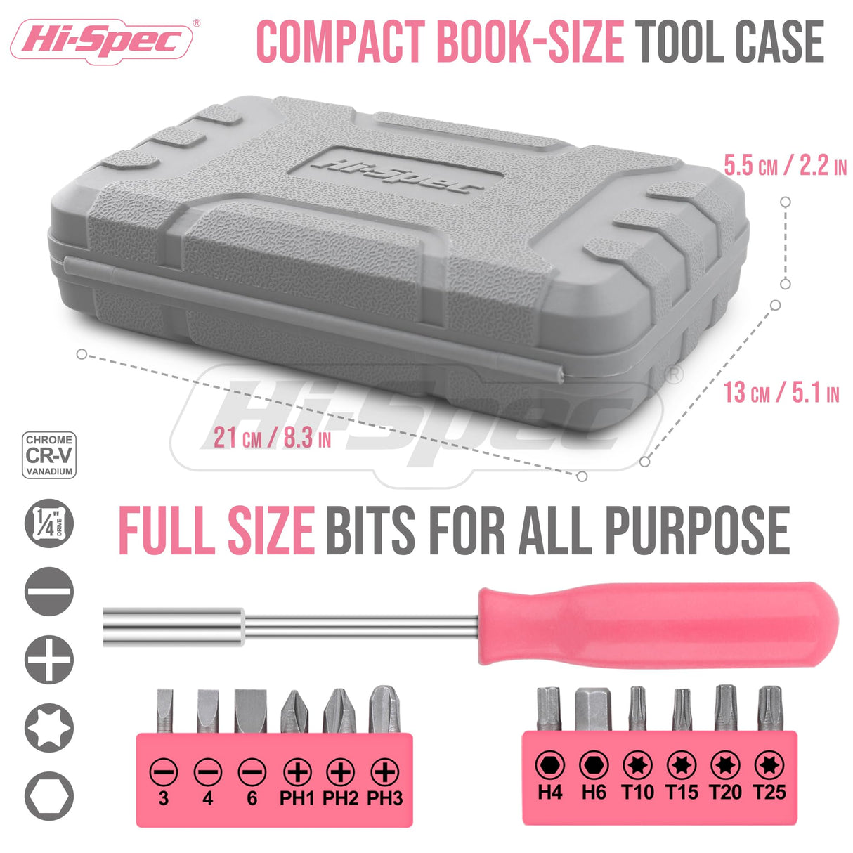 Hi-Spec 25pc Pink Household DIY Tool Kit for Women. Small Mini Tool Box Set of Starter Basic Ladies Tools For Home & Office Hi-Spec